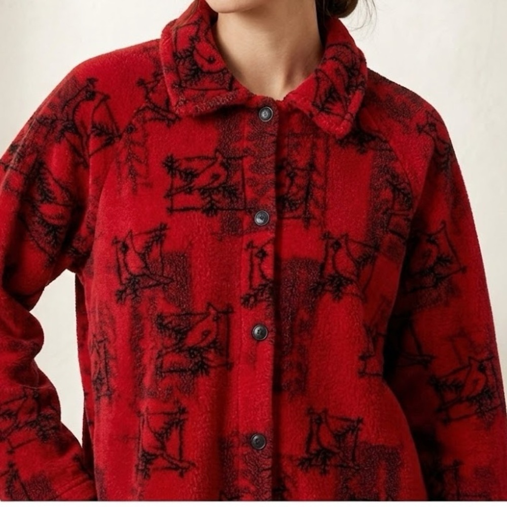 Vintage 90s Artisans Sunschein Designs Red Fleece Teddy Sweater Medium